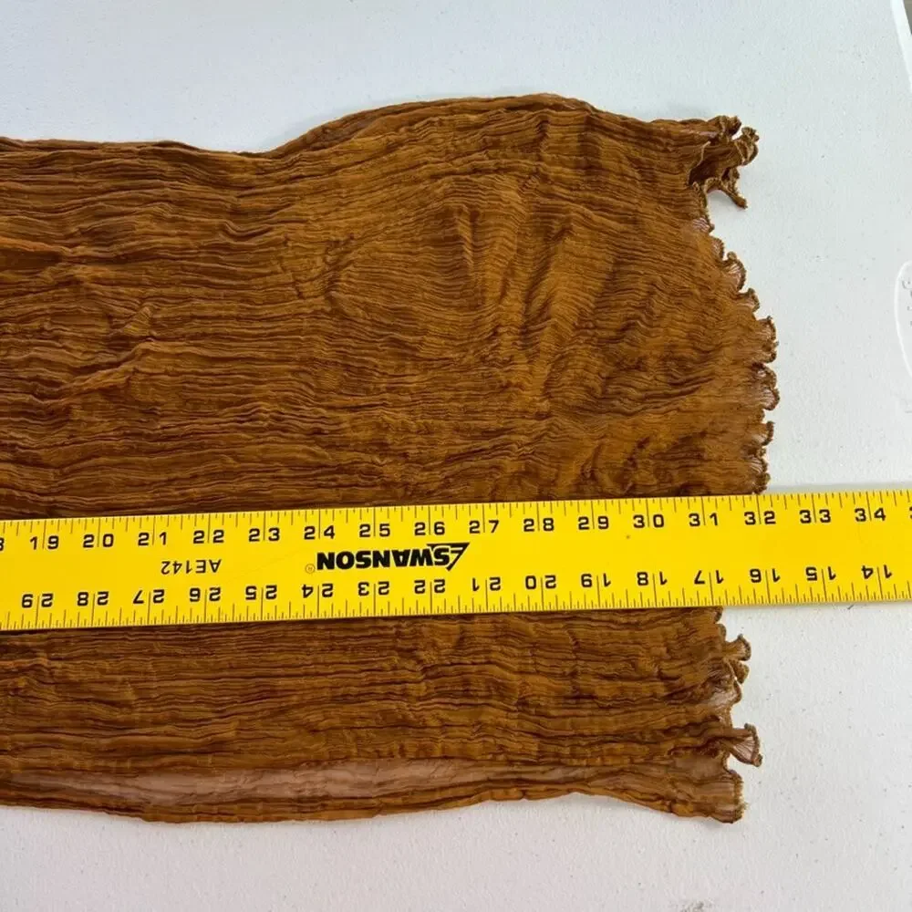 Unbranded Women's Silk Scarf Camel/Gold Sheer Ruffle Rectangle 15